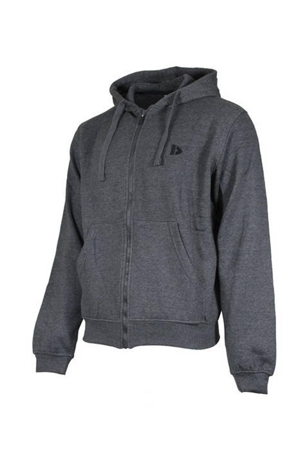 Grijze heren Donnay trainingsjack van sweat materiaal met logo dessin, lange mouwen, capuchon en ritssluiting