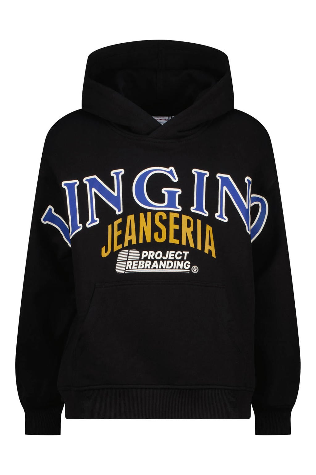 Zwarte jongens Vingino hoodie van sweat materiaal met logo dessin, lange mouwen en capuchon