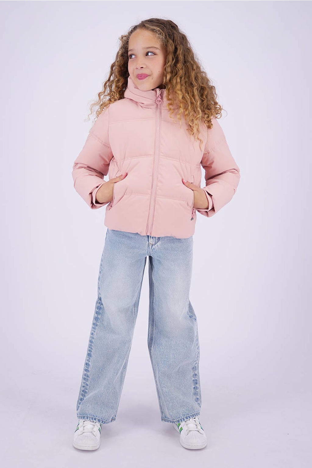 Roze meisjes Vingino pufferjas van polyester met effen, lange mouwen, capuchon en ritssluiting
