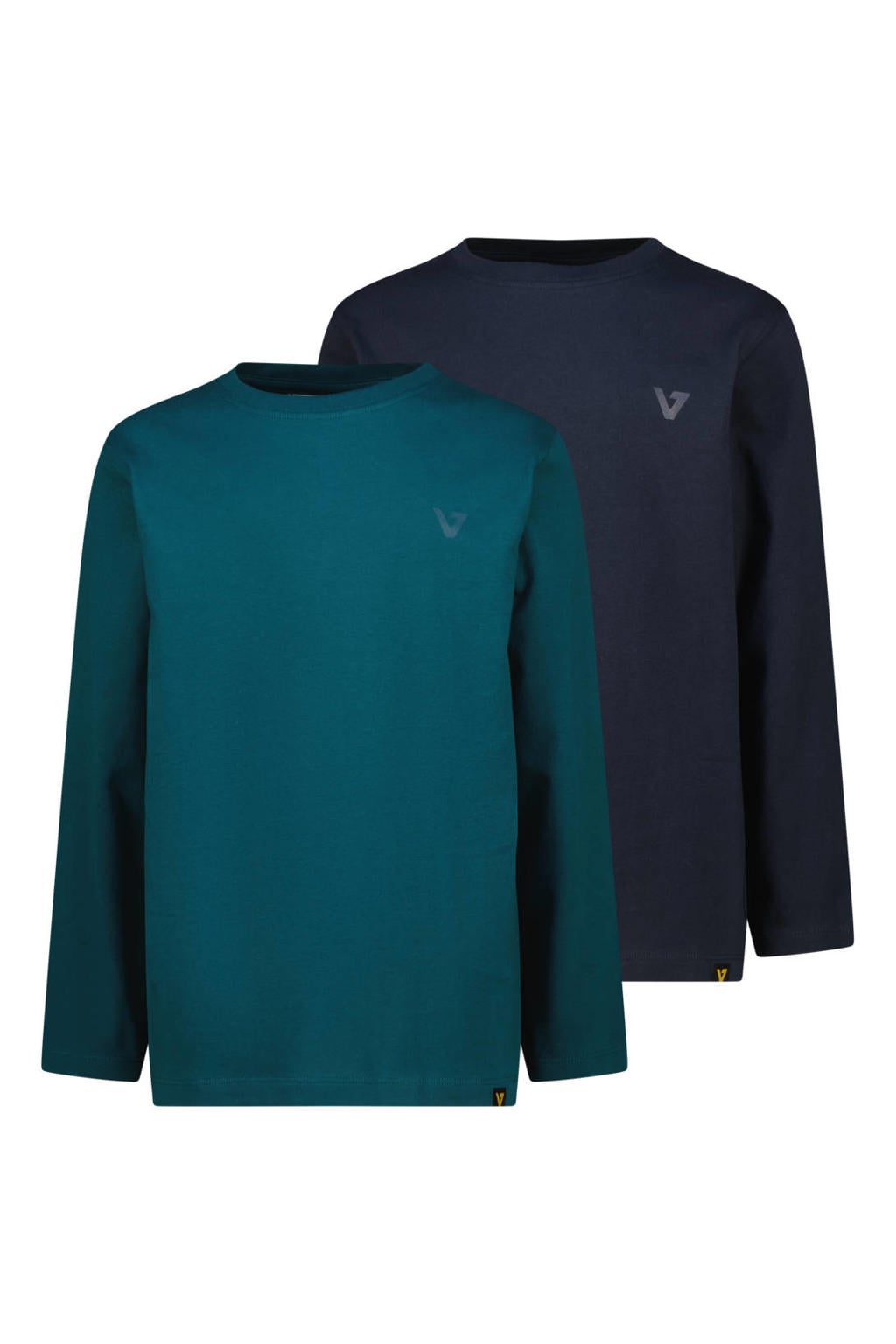 Set van 2 donkergroen en donkerblauwe jongens Vingino longsleeves van katoen met effen, lange mouwen en ronde hals