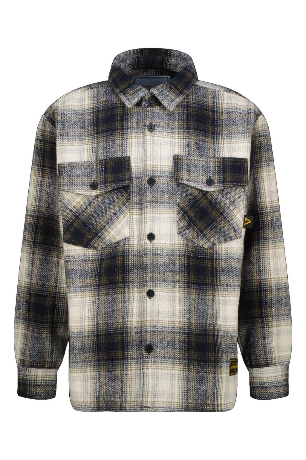 Donkerblauw en ecru jongens Vingino geruite overshirt van katoen met lange mouwen, klassieke kraag en knoopsluiting