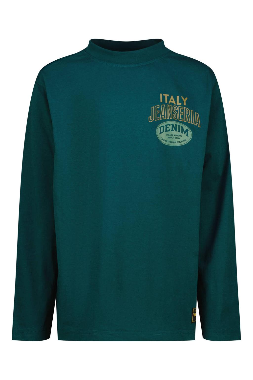 Donkergroene jongens Vingino longsleeve van katoen met backprint, lange mouwen en ronde hals