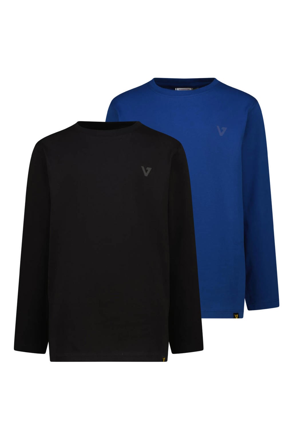 Set van 2 zwart en blauwe jongens Vingino longsleeves hardblauw van katoen met effen, lange mouwen en ronde hals