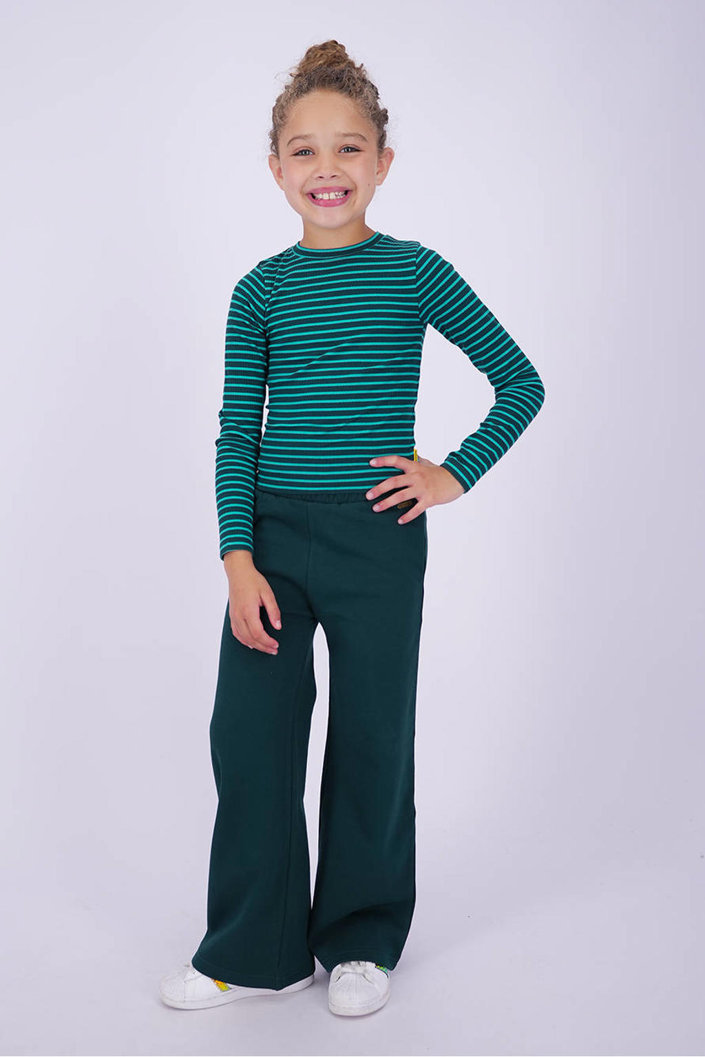 Vingino gestreepte longsleeve - donkergroen/aqua
