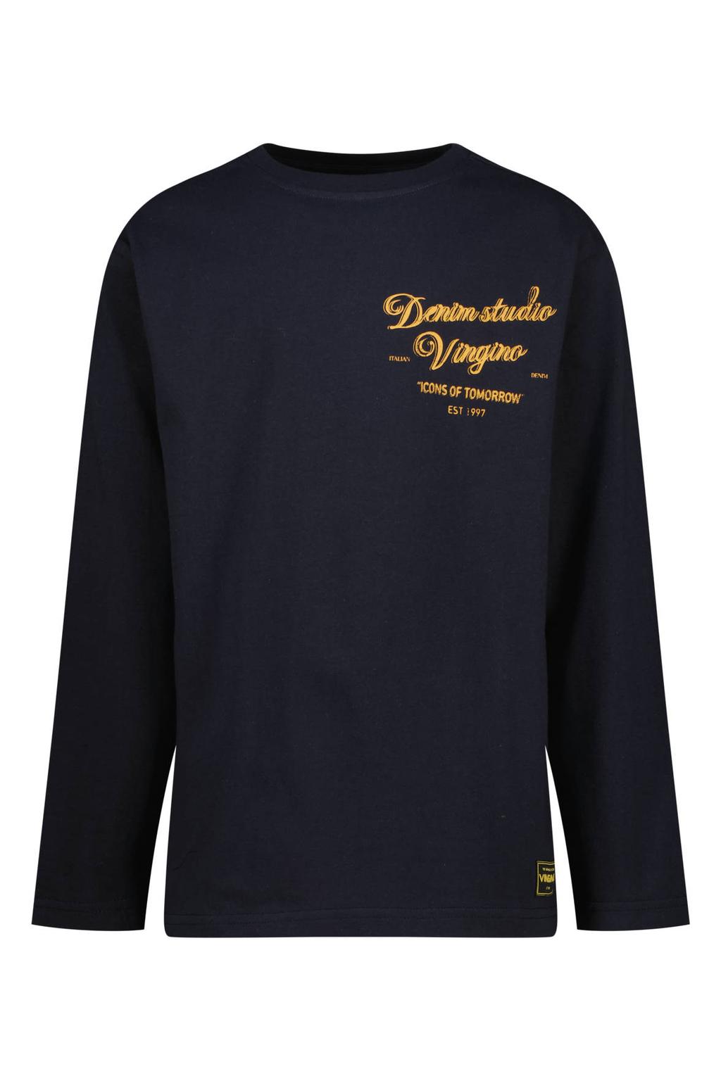 Donkerblauwe jongens Vingino longsleeve van katoen met backprint, lange mouwen en ronde hals