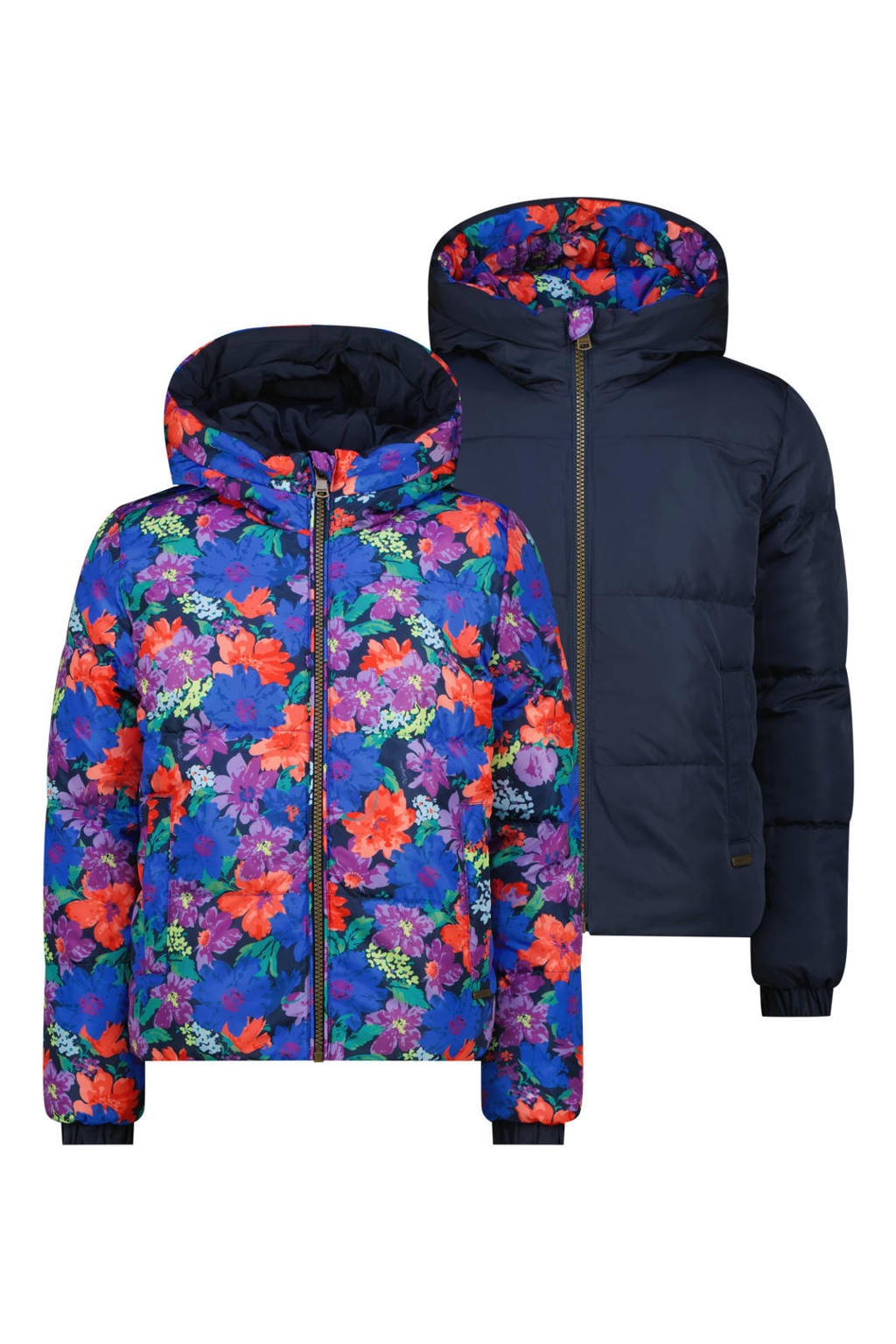 Vingino gebloemde reversible jas - donkerblauw/multicolor