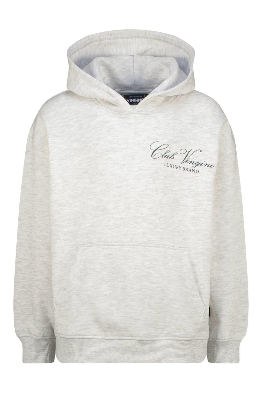 Grijs melange jongens Vingino hoodie en tekst van sweat materiaal met backprint en lange mouwen