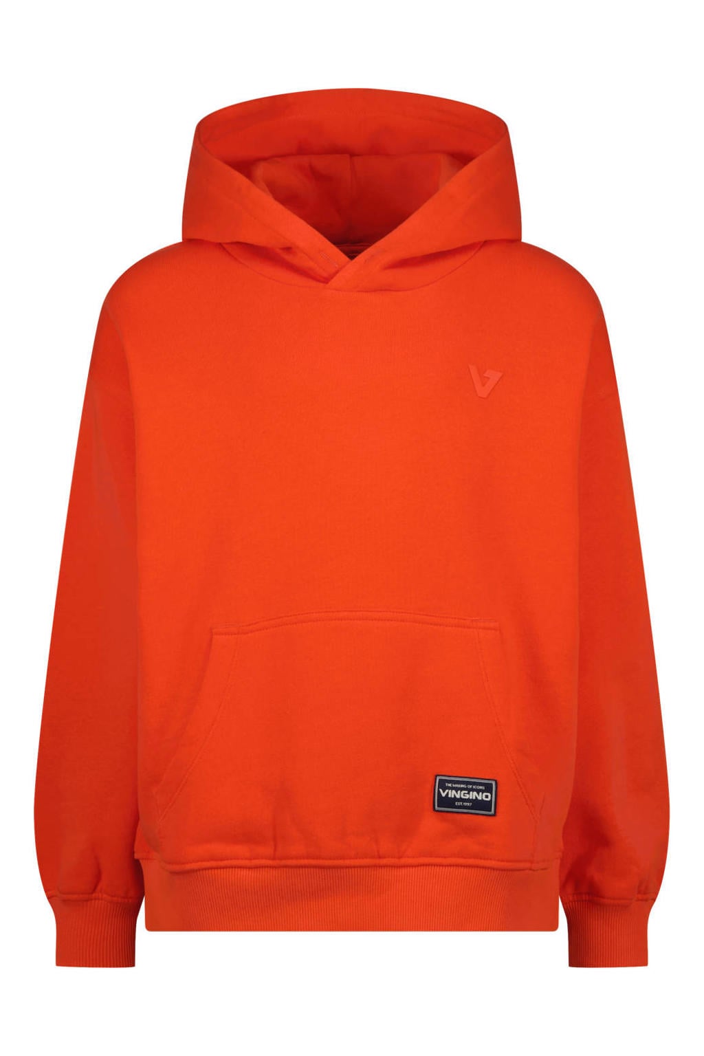 Rode jongens Vingino hoodie rood van sweat materiaal met effen, lange mouwen en capuchon