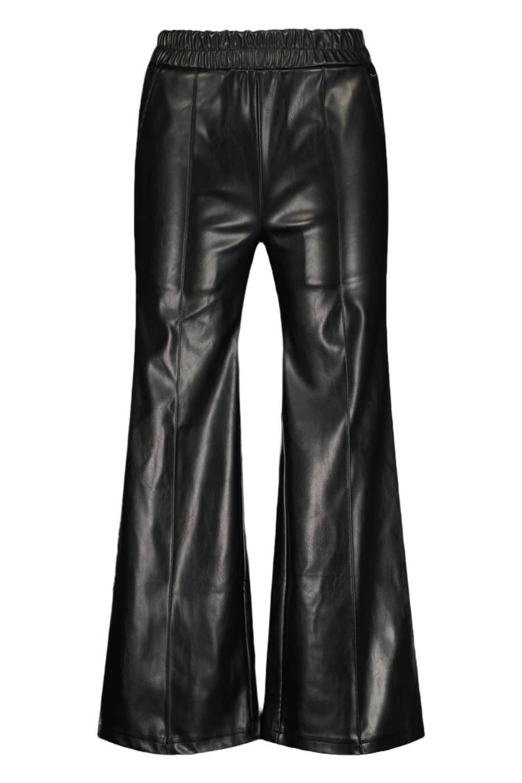 Zwarte meisjes Vingino imitatieleren wide leg casual broek met high waist