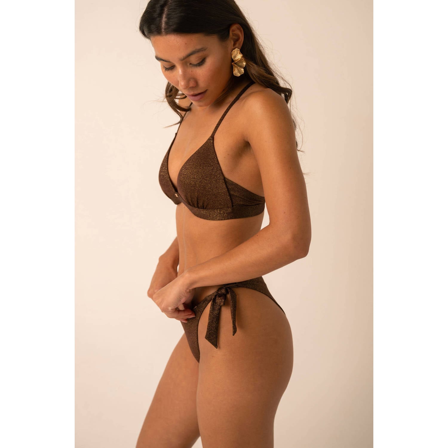 Sam Friday voorgevormde triangel bikinitop zonder beugel met glitters donkerbruin