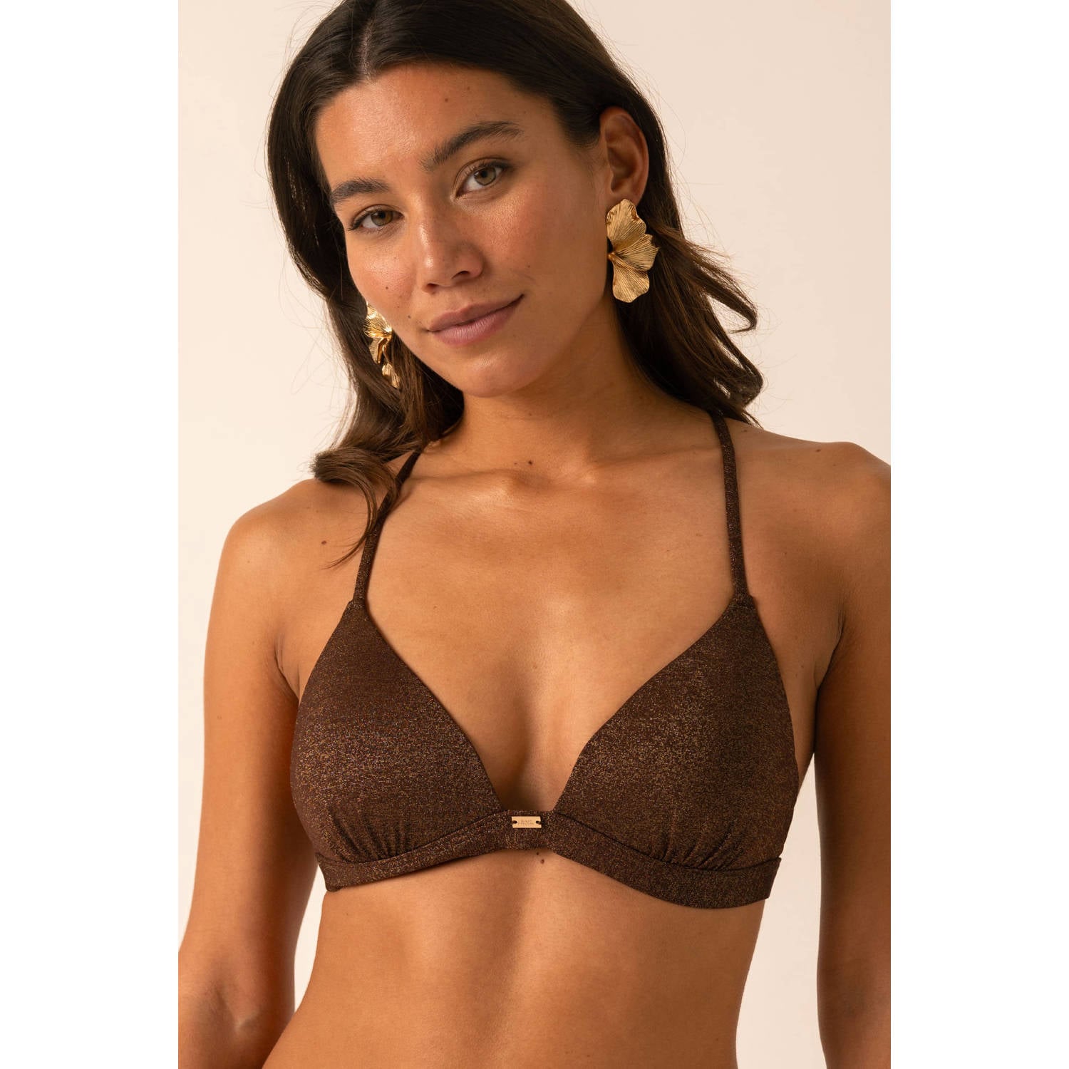Sam Friday voorgevormde triangel bikinitop zonder beugel met glitters donkerbruin