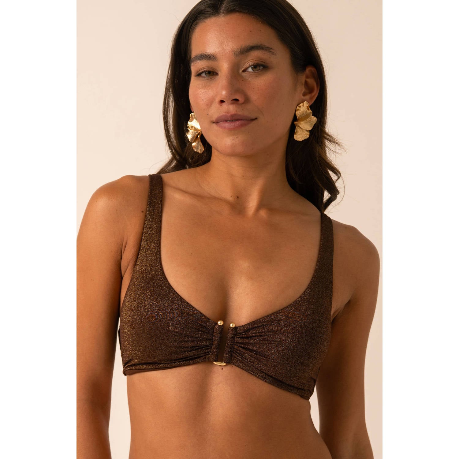 Sam Friday Swash voorgevormde push-up bikinitop zonder beugel met glitters donkerbruin