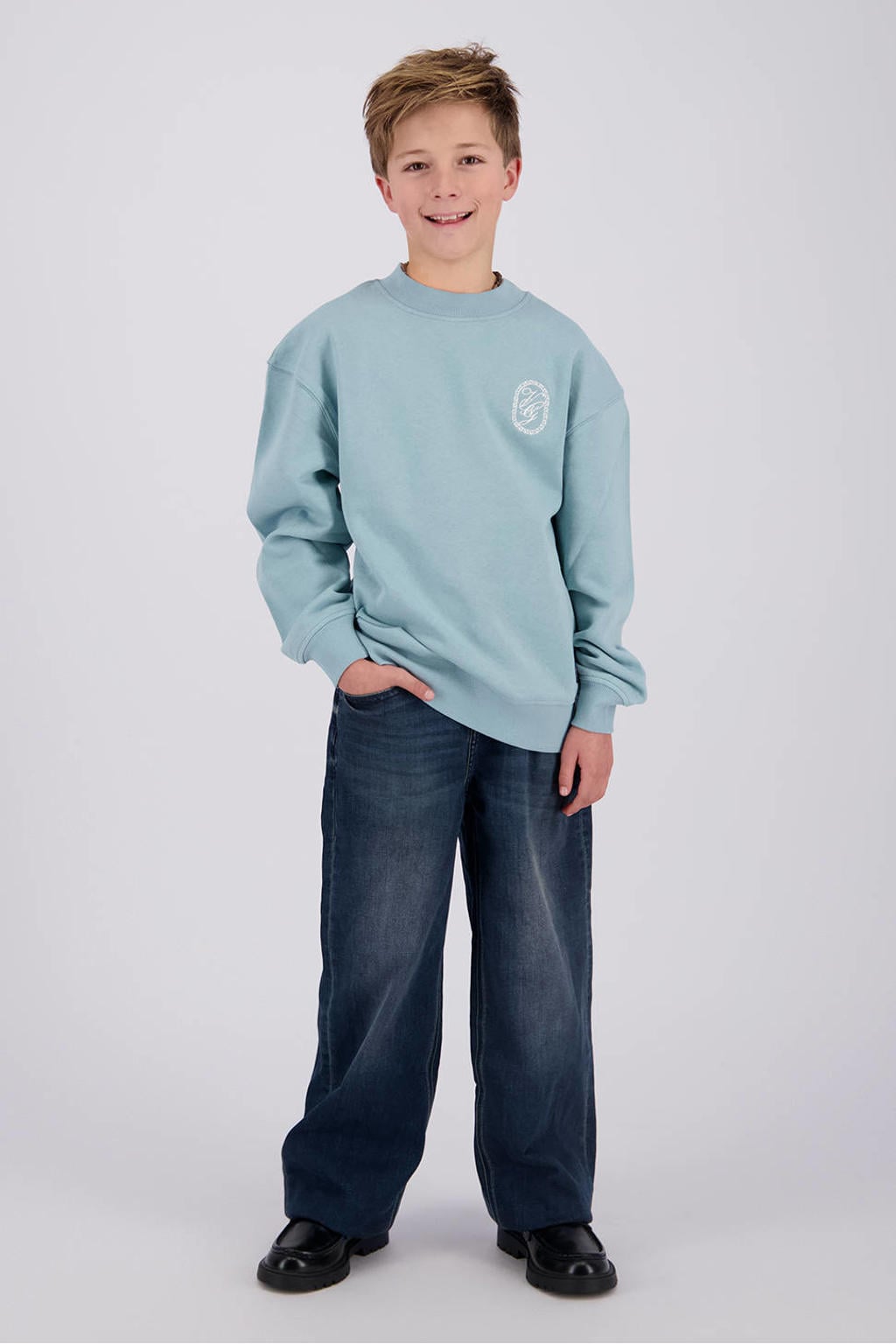 Vingino sweater met print - grijsblauw