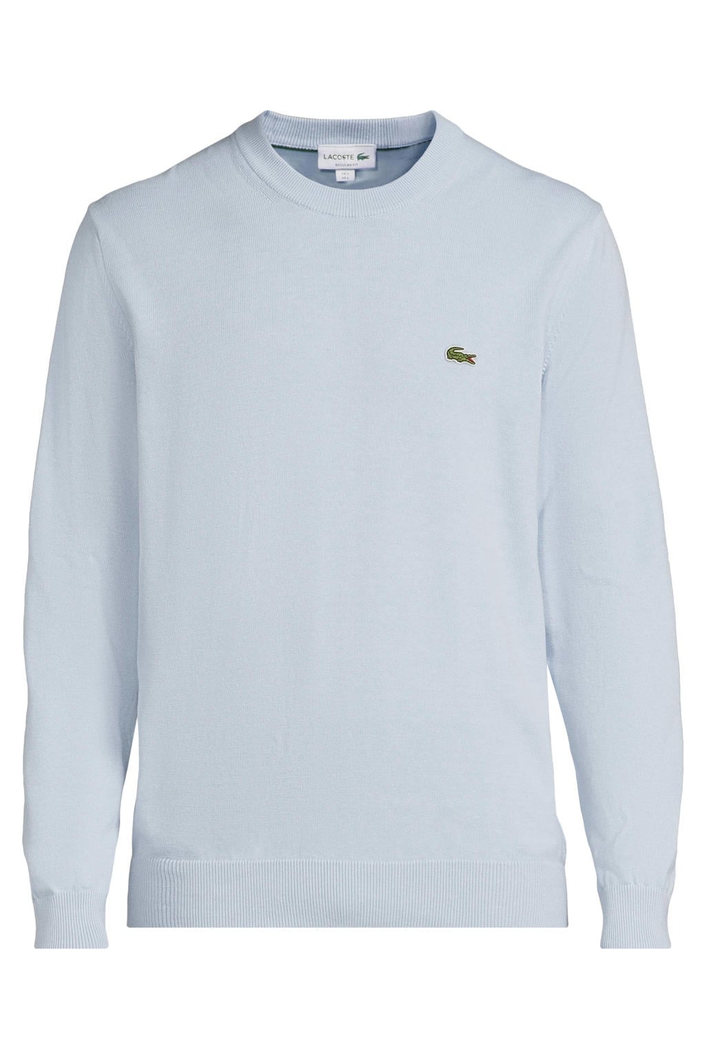 Lichtblauwe heren Lacoste regular fit gebreide trui van katoen met effen, lange mouwen en ronde hals