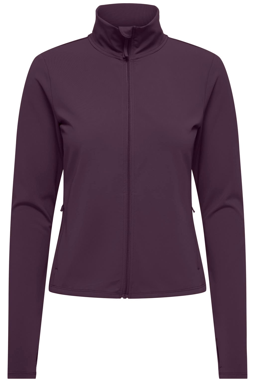 Paarse dames ONLY PLAY sportvest - van polyester met effen, lange mouwen, col en ritssluiting