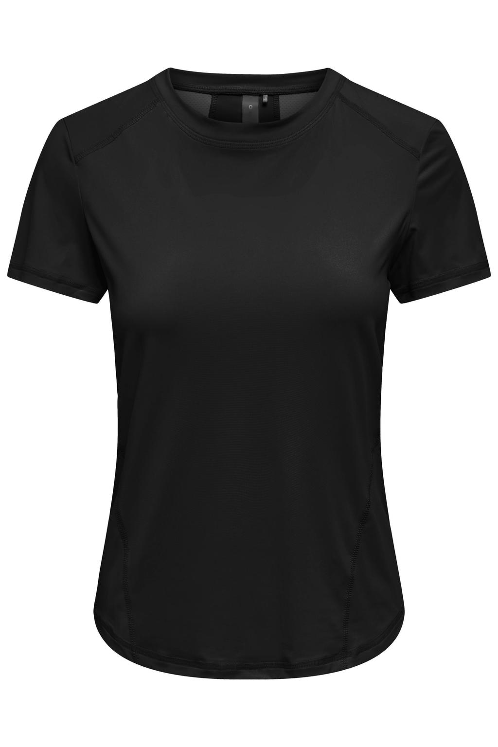 Zwarte dames ONLY PLAY sportshirt van polyester met korte mouwen en ronde hals