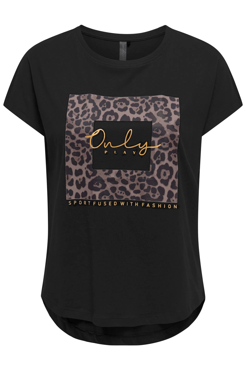 dames ONLY PLAY sportshirt van katoen met dierenprint, korte mouwen en ronde hals