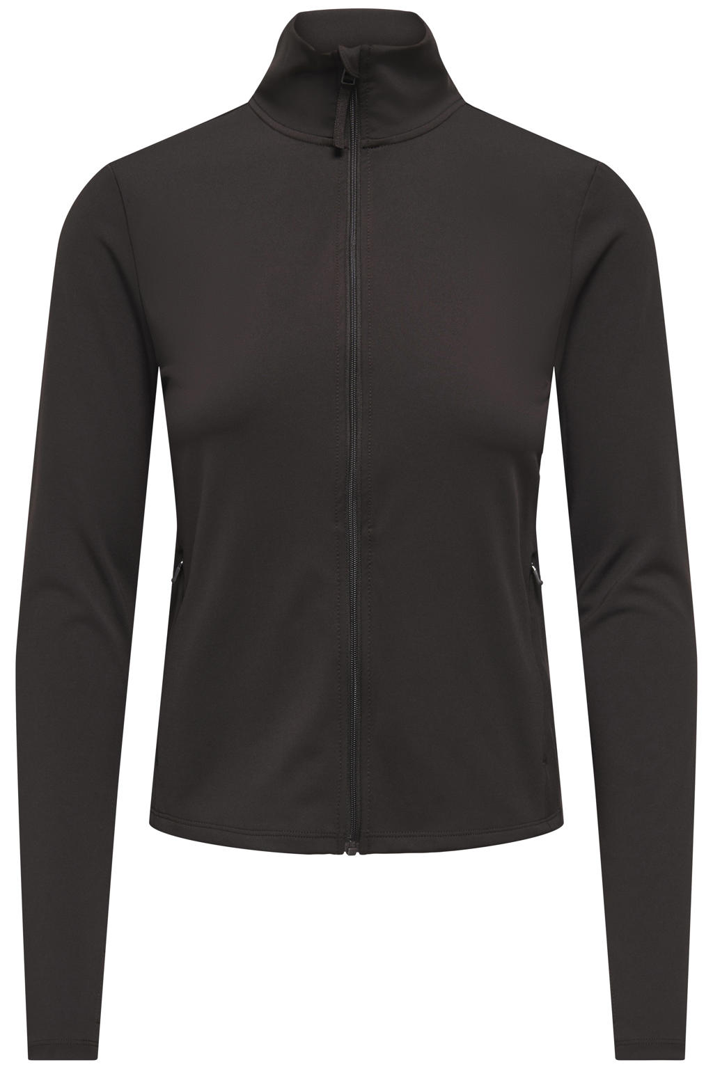 Bruine dames ONLY PLAY sportvest van polyester met effen, lange mouwen, col en ritssluiting