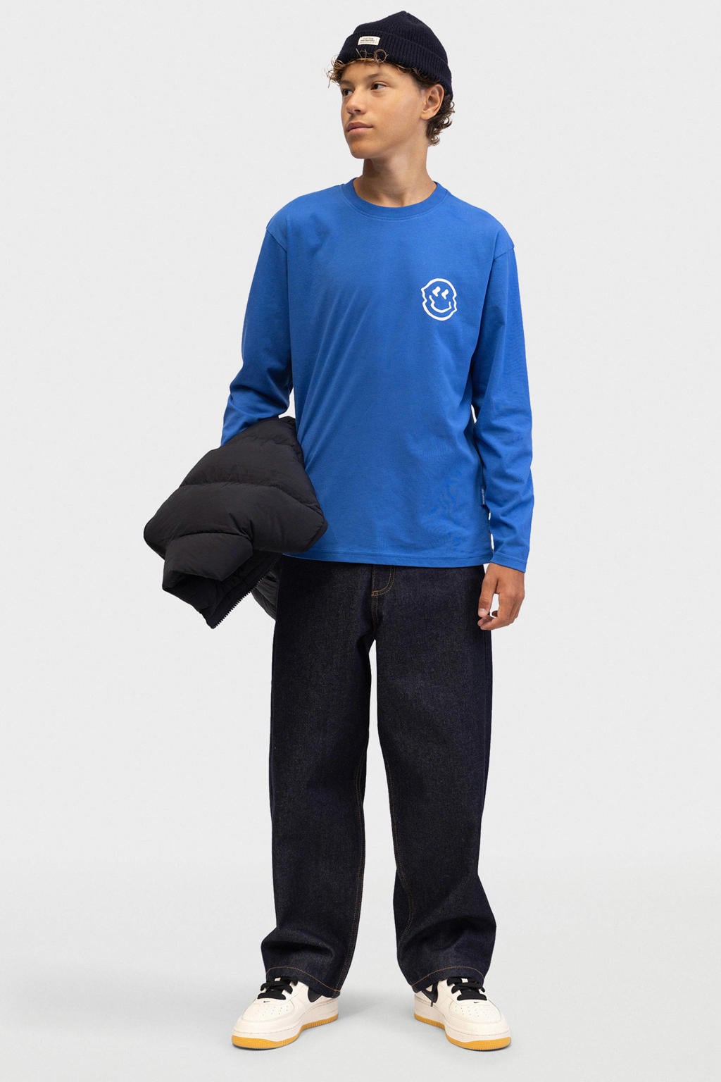 Blauwe jongens Redefined Rebel longsleeve van katoen met backprint, lange mouwen en ronde hals