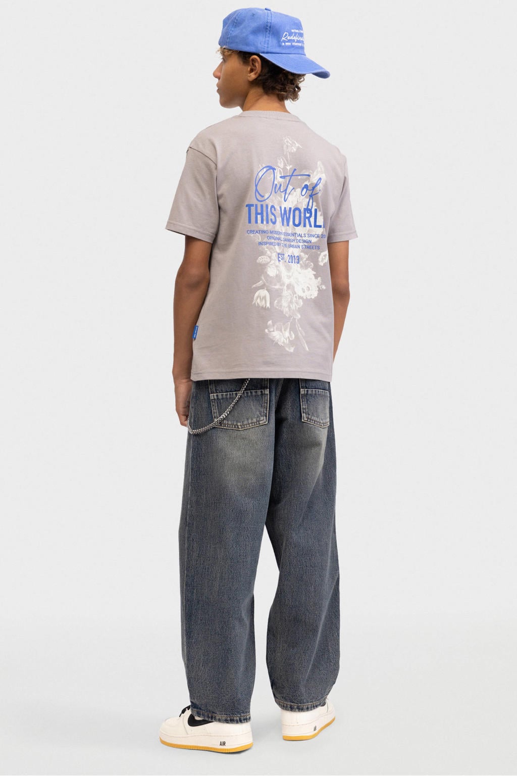 Grijze jongens Redefined Rebel T-shirt van katoen met backprint, korte mouwen en ronde hals