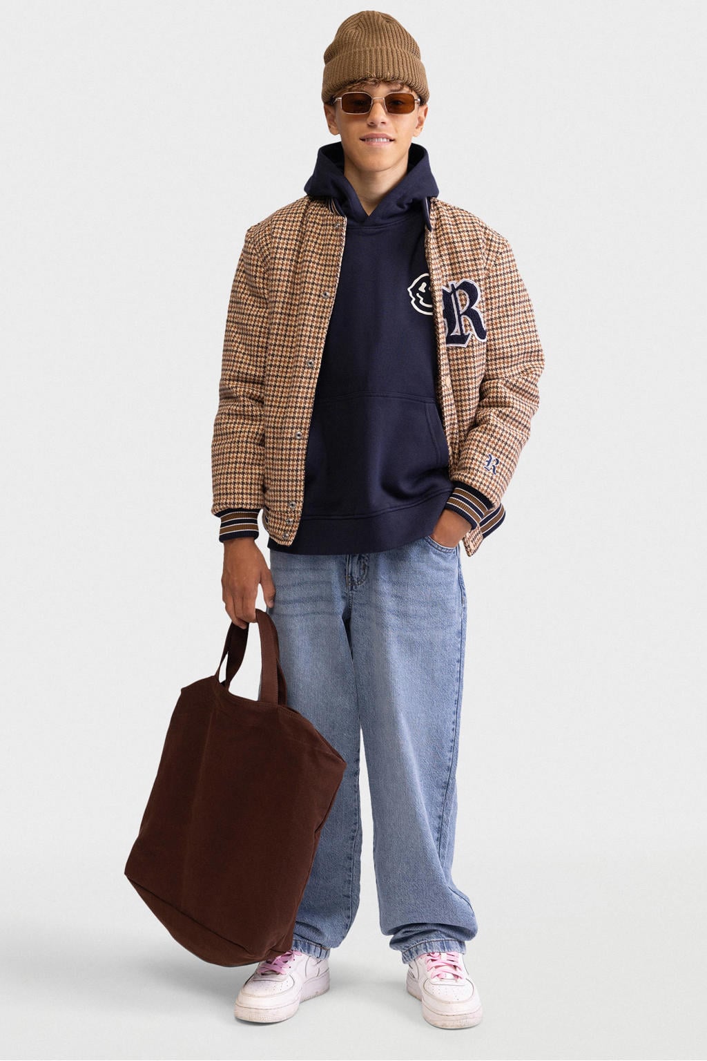 Donkerblauwe jongens Redefined Rebel sweater met backprint, lange mouwen en geribde boorden