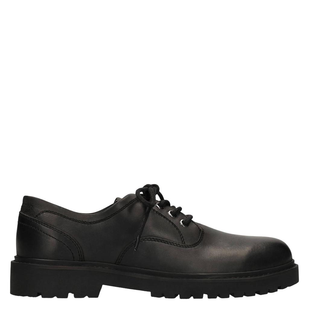 Zwarte heren Manfield leren veterschoenen met profielzool -