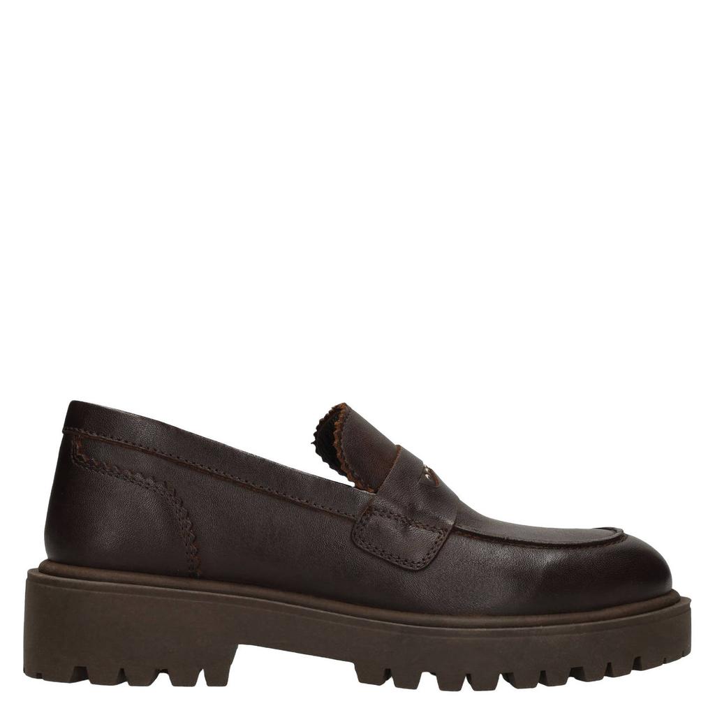 Bruine dames Manfield chunky leren loafers met studs -