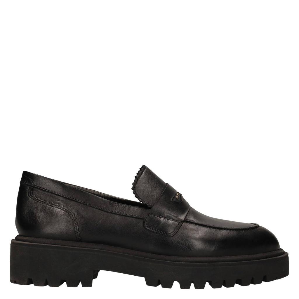 Zwarte dames Manfield chunky leren loafers met studs -