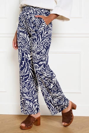 high waist straight fit gebloemde broek - donkerblauw