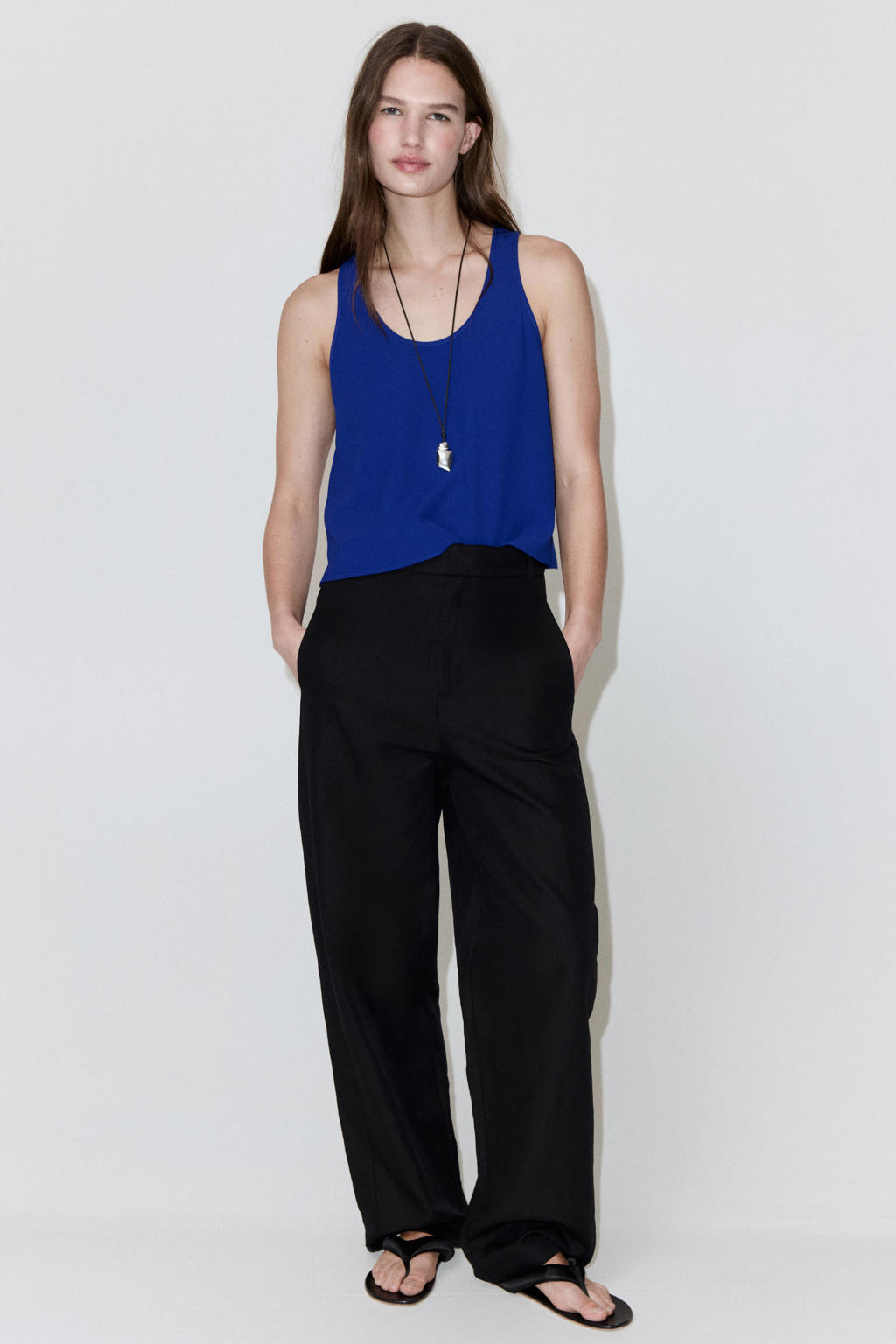 Blauwe dames Mango top van polyester met effen en ronde hals