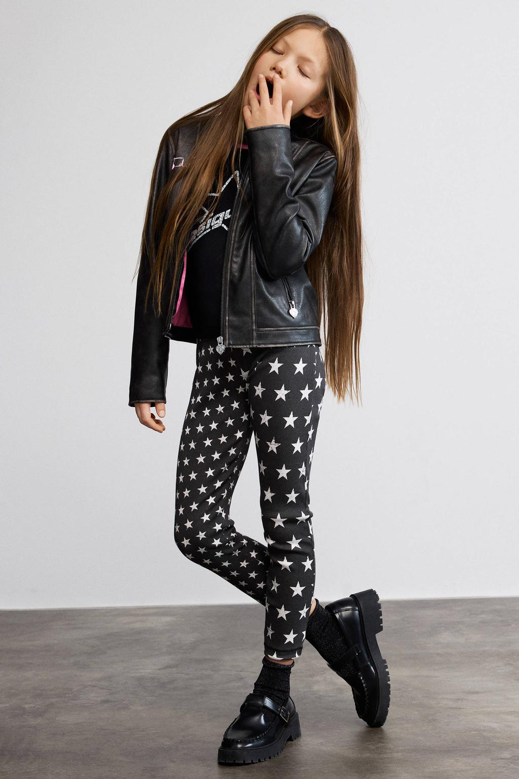 Zwart en witte meisjes Desigual legging van katoen met elastische tailleband en sterrenprint