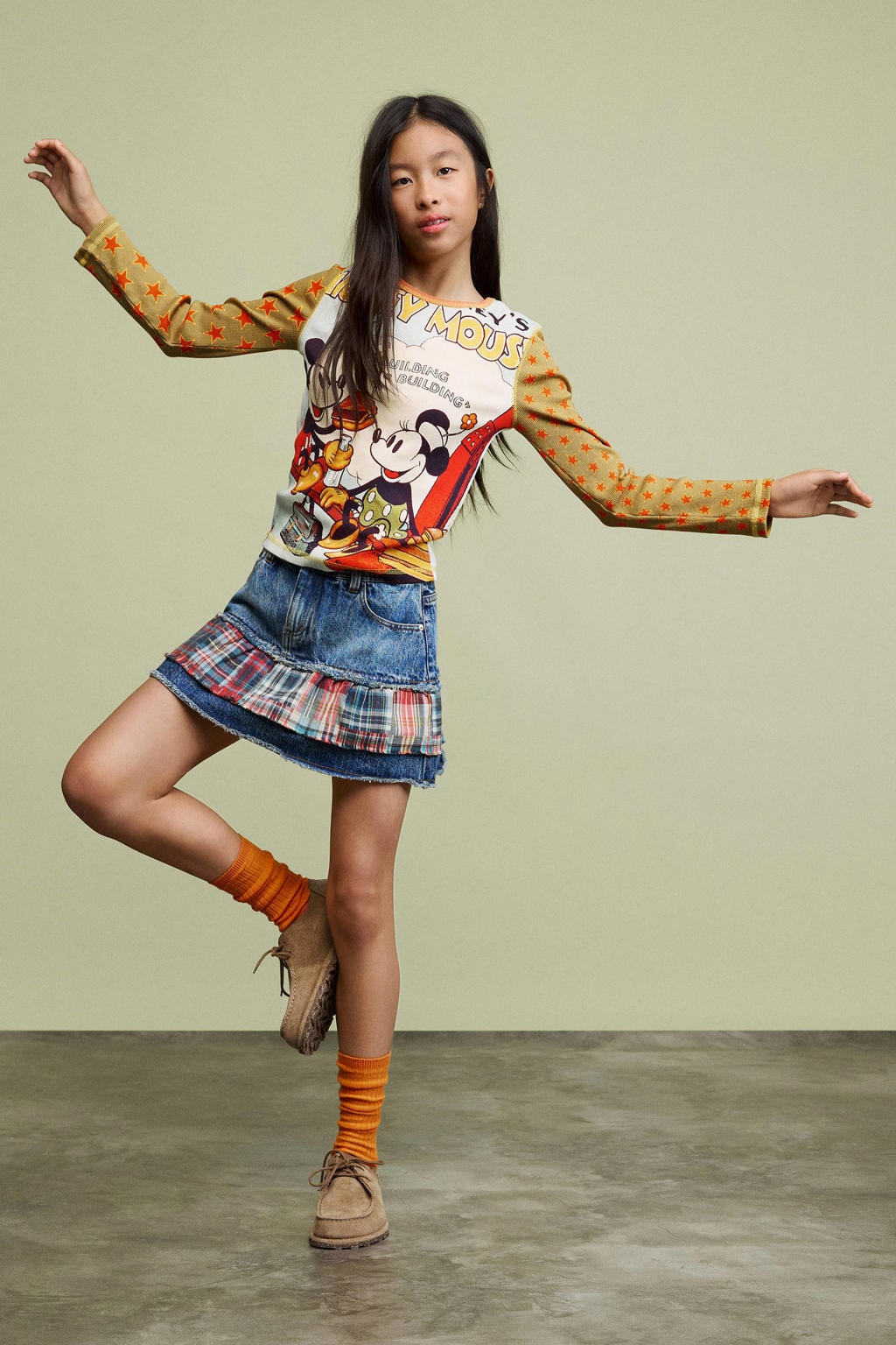 Geel en beige meisjes Desigual longsleeve van stretchkatoen met lange mouwen en ronde hals