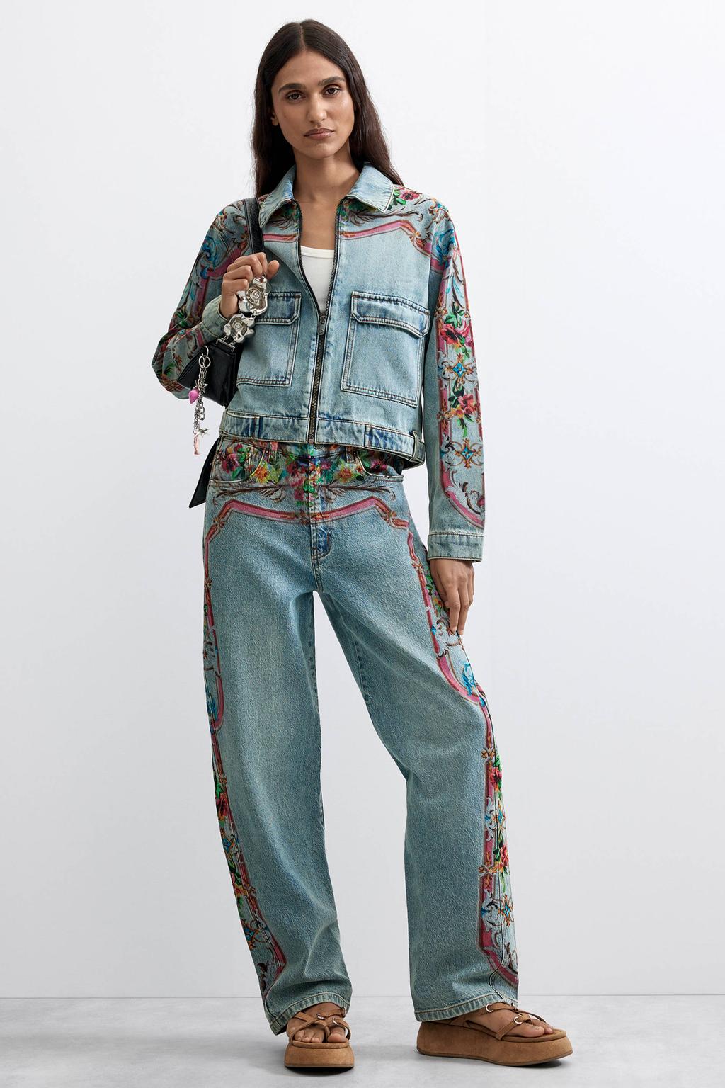 Light blue denim dames Desigual spijkerjas van denim met lange mouwen en klassieke kraag