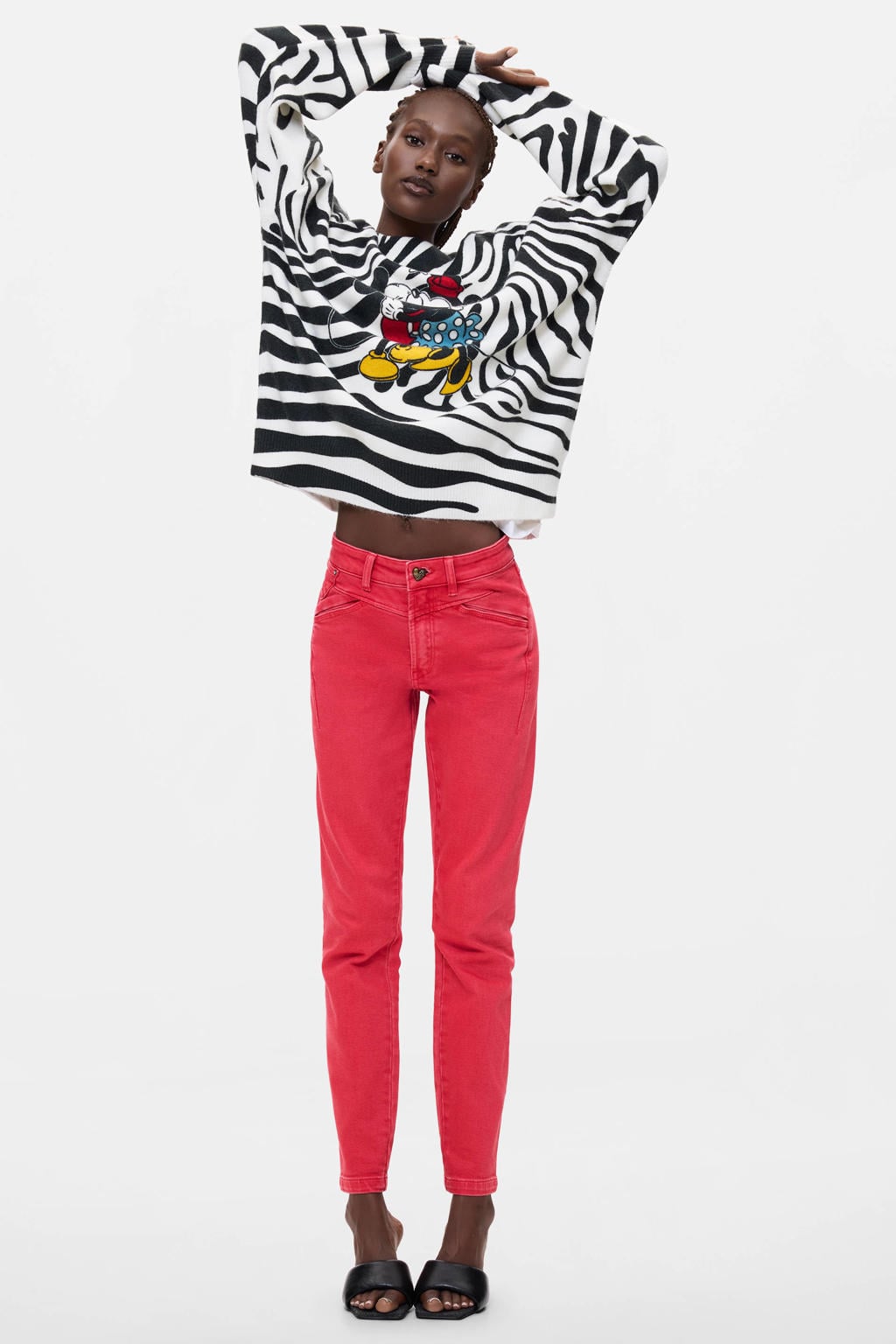 Zwart en ecru dames Desigual pullover van acryl met zebraprint, lange mouwen en ronde hals