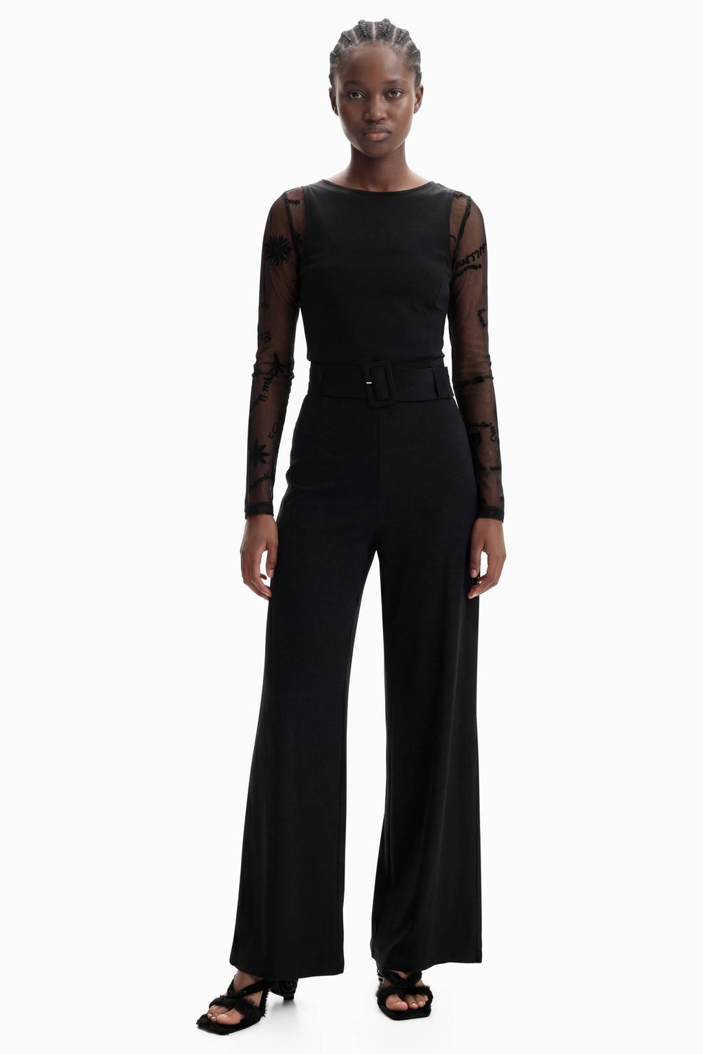 Zwarte dames Desigual jumpsuit en ceintuur van polyester met ritssluiting