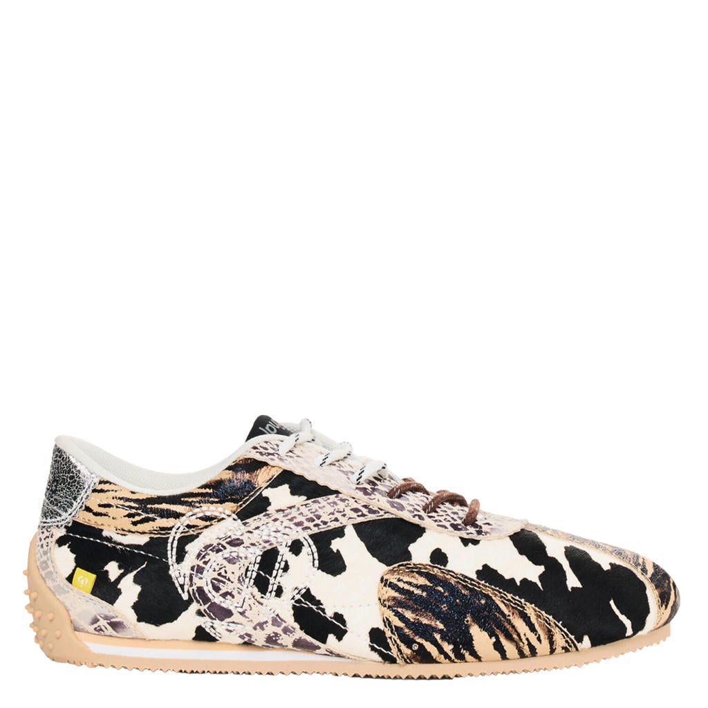Zwart en ecru dames Desigual leren sneakers met dieren -