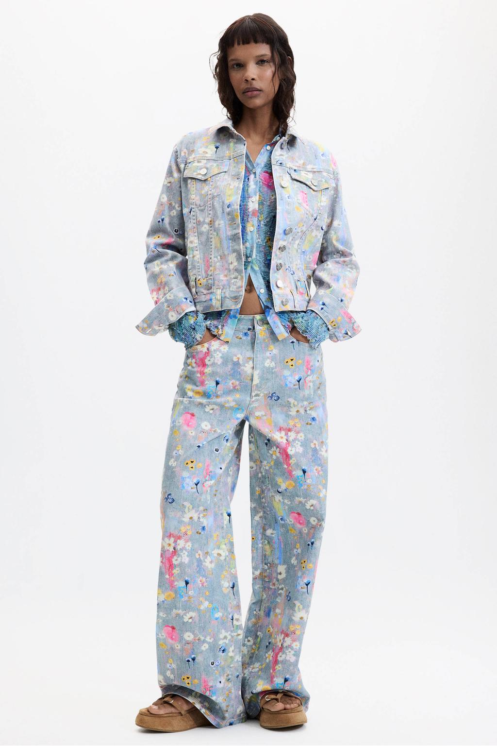 Multikleurige dames Desigual spijkerjas meerkleurig van denim met lange mouwen en klassieke kraag
