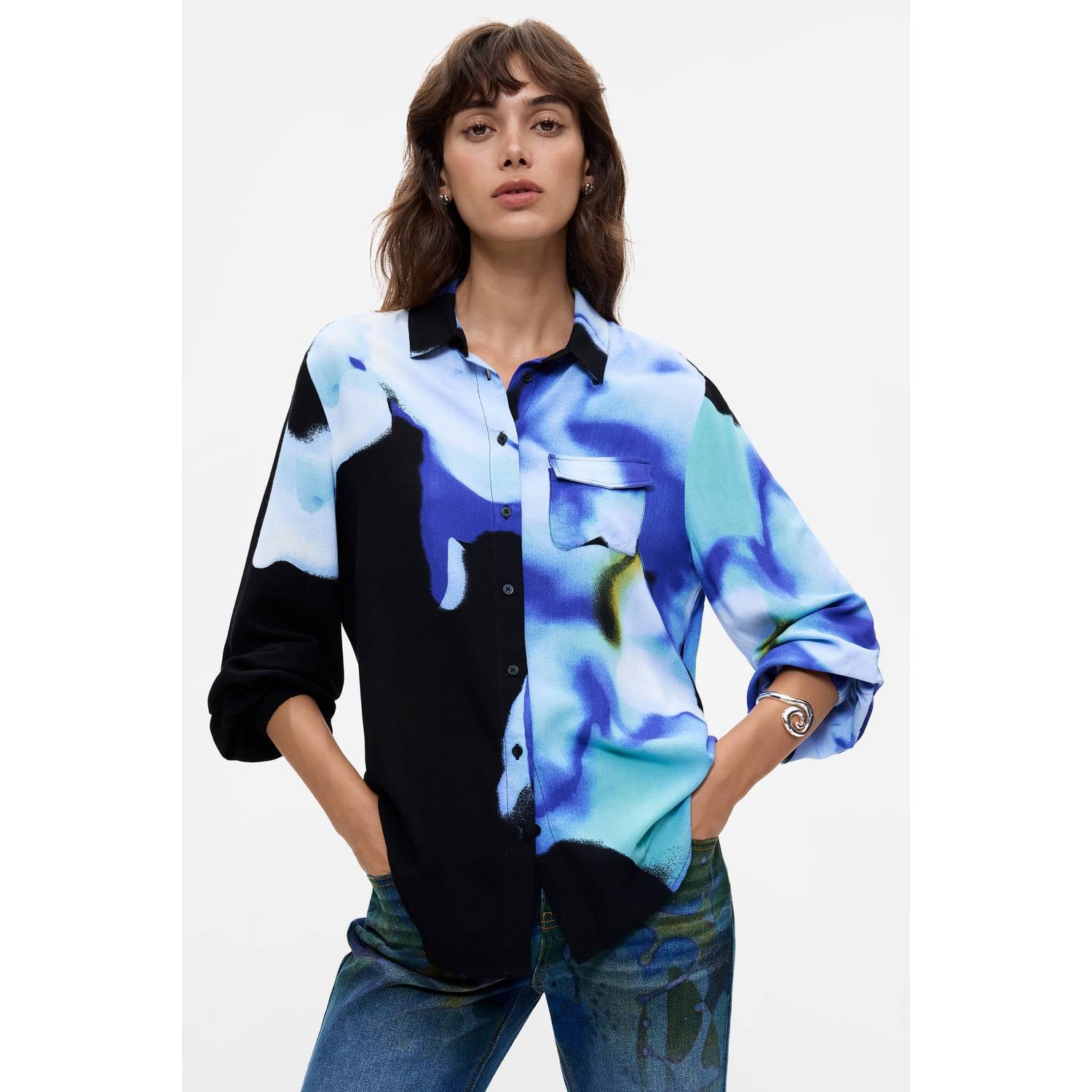 Desigual blouse blauw zwart lila