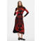 Desigual gebloemde midi jurk - rood/zwart