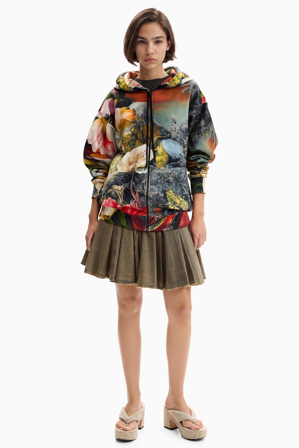 Multikleurige dames Desigual katoenen sweatvest meerkleurig met lange mouwen, capuchon en ritssluiting