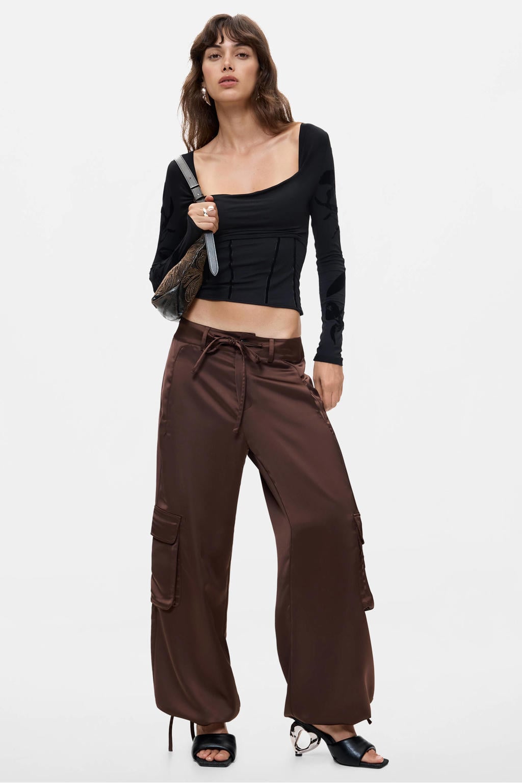 Desigual barrel cargobroek met ceintuur - bruin