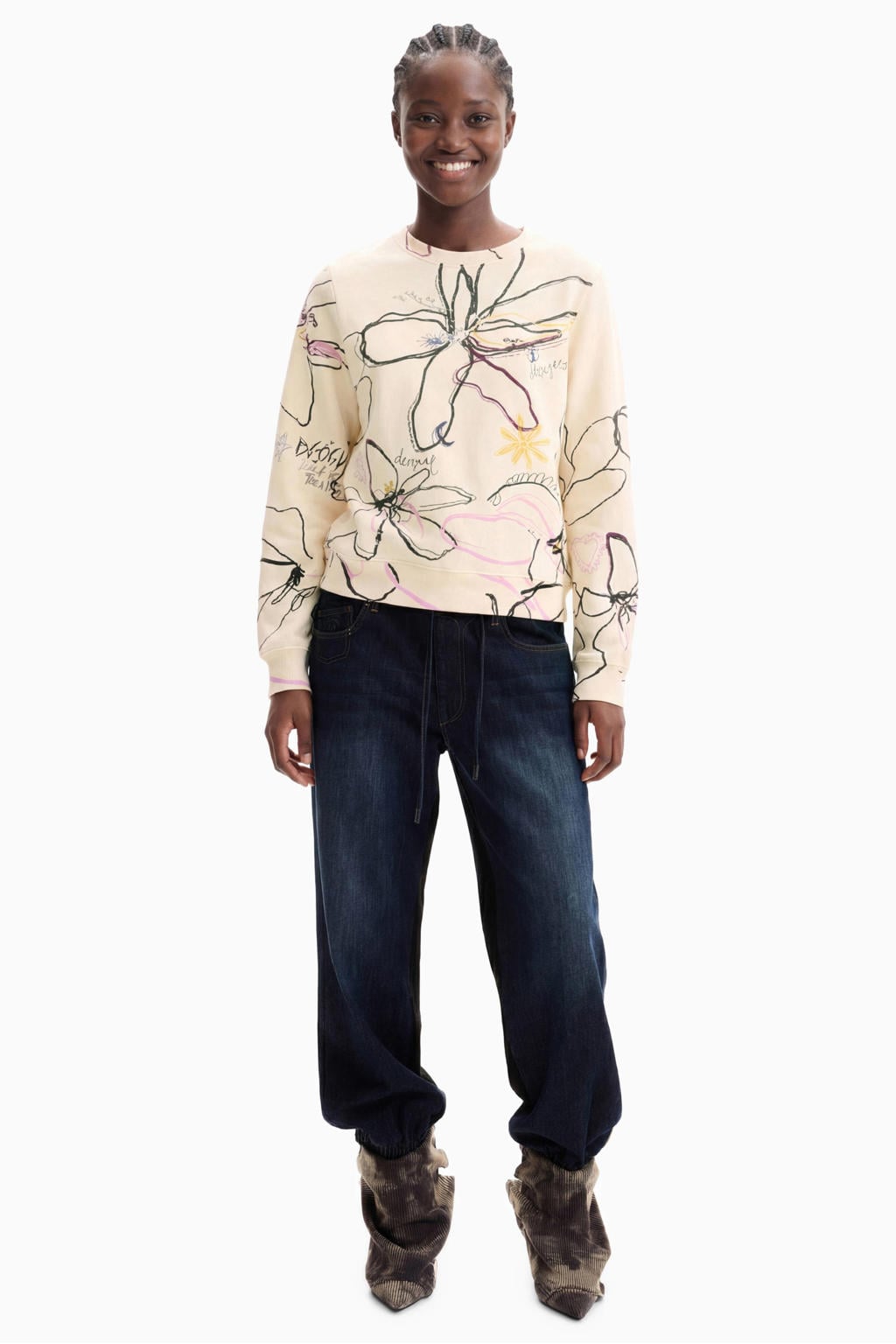 Desigual katoenen gebloemde sweater - ecru/meerkleurig
