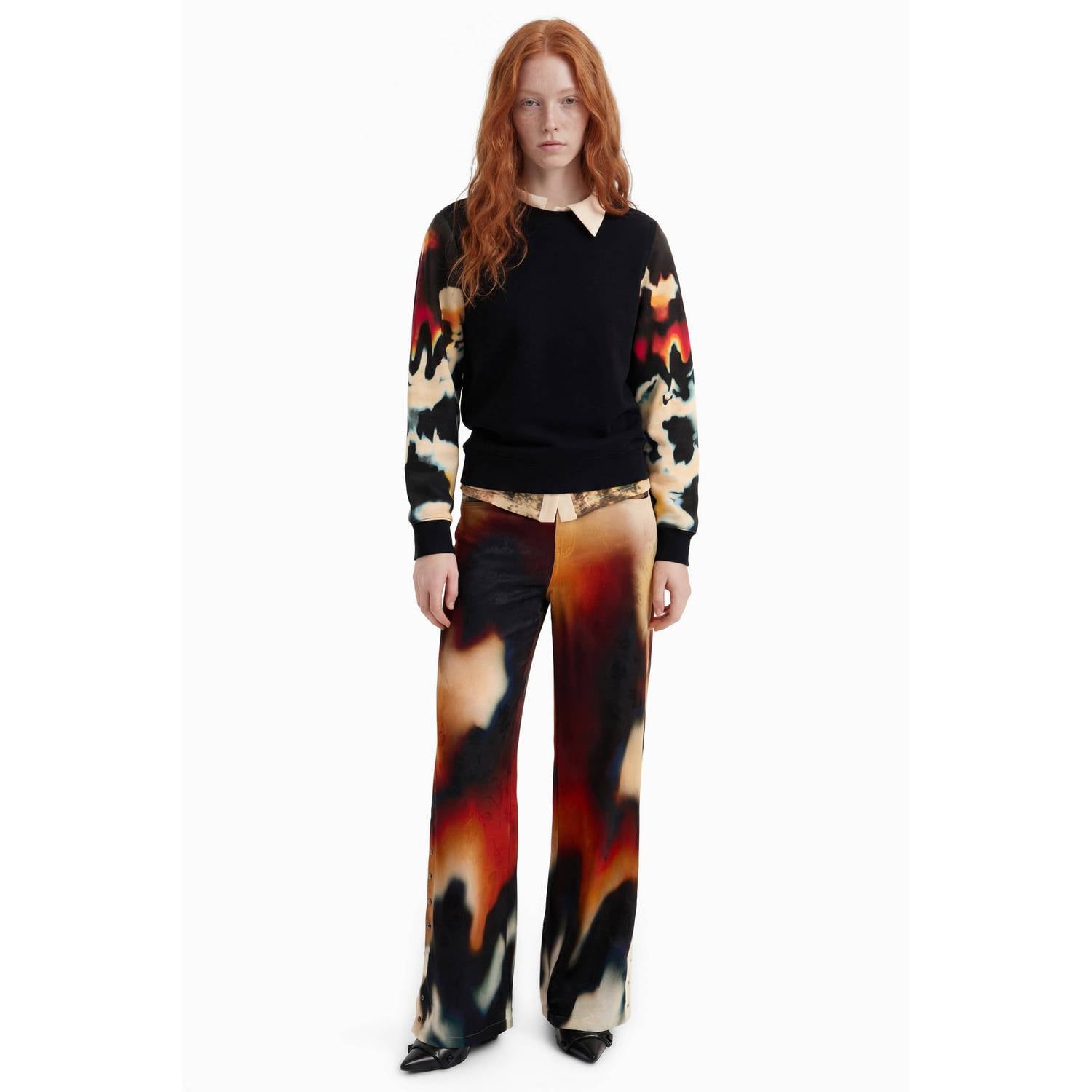 Desigual katoenen sweater zwart rood geel