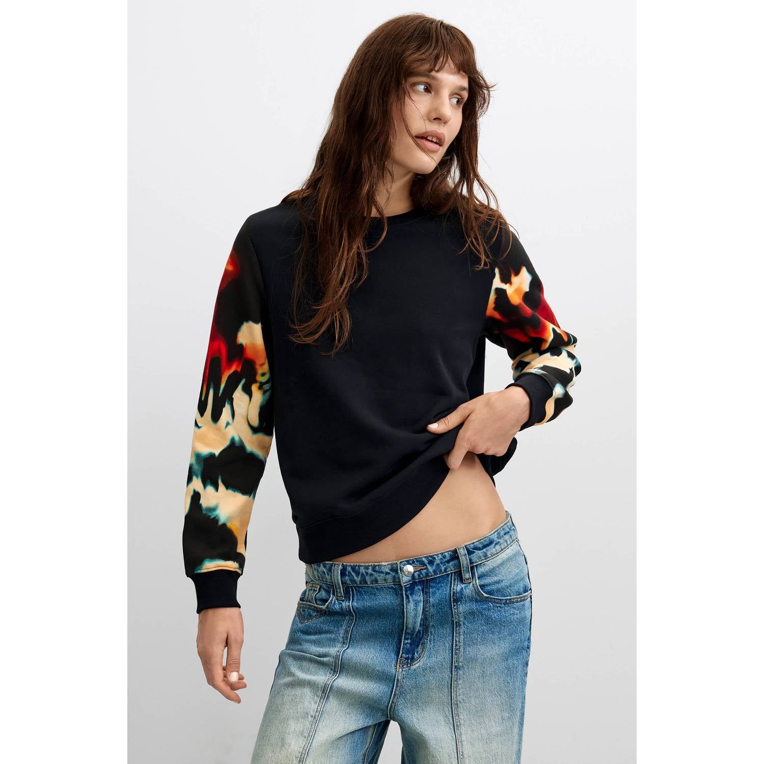 Desigual katoenen sweater zwart rood geel