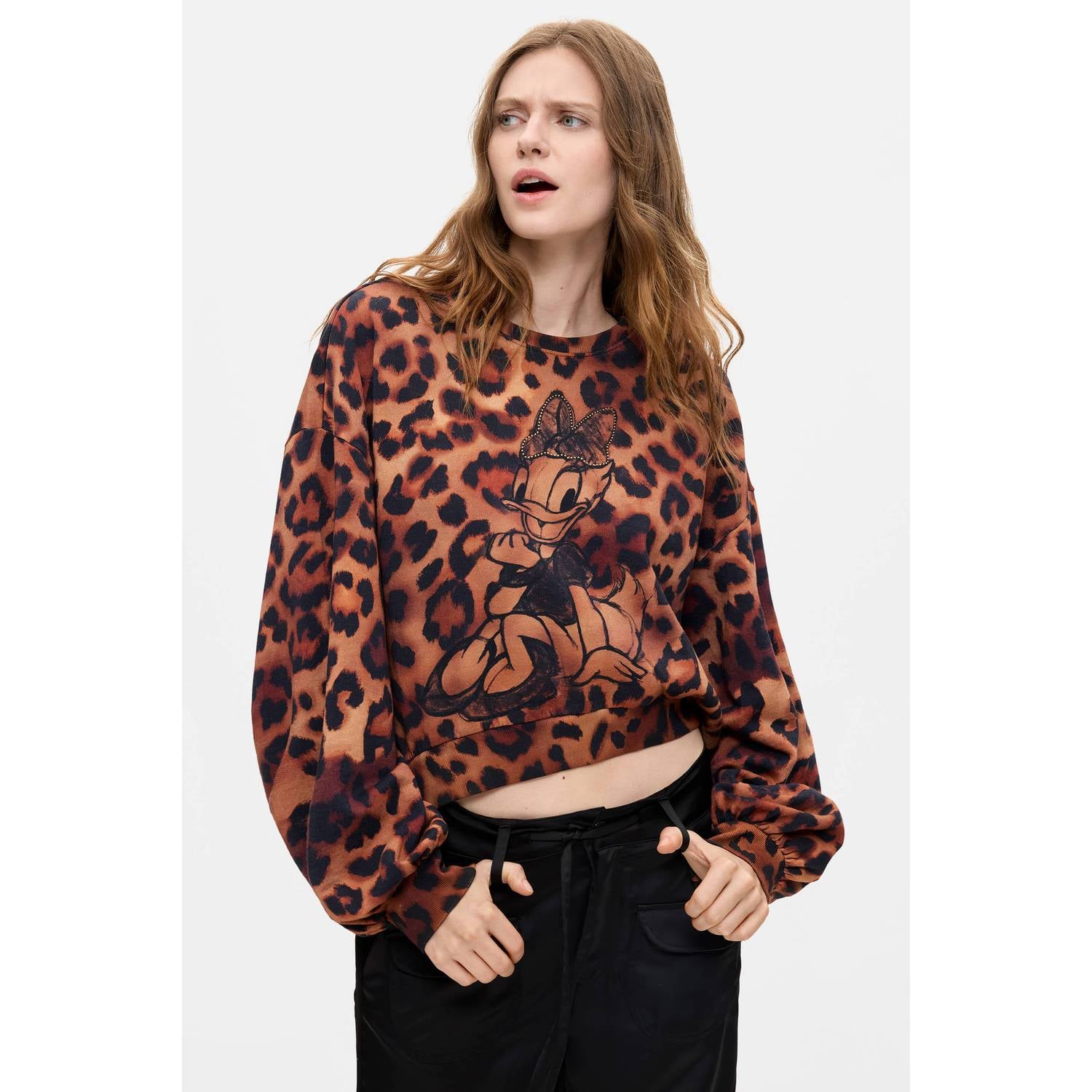 Desigual katoenen sweater met panterprint bruin zwart
