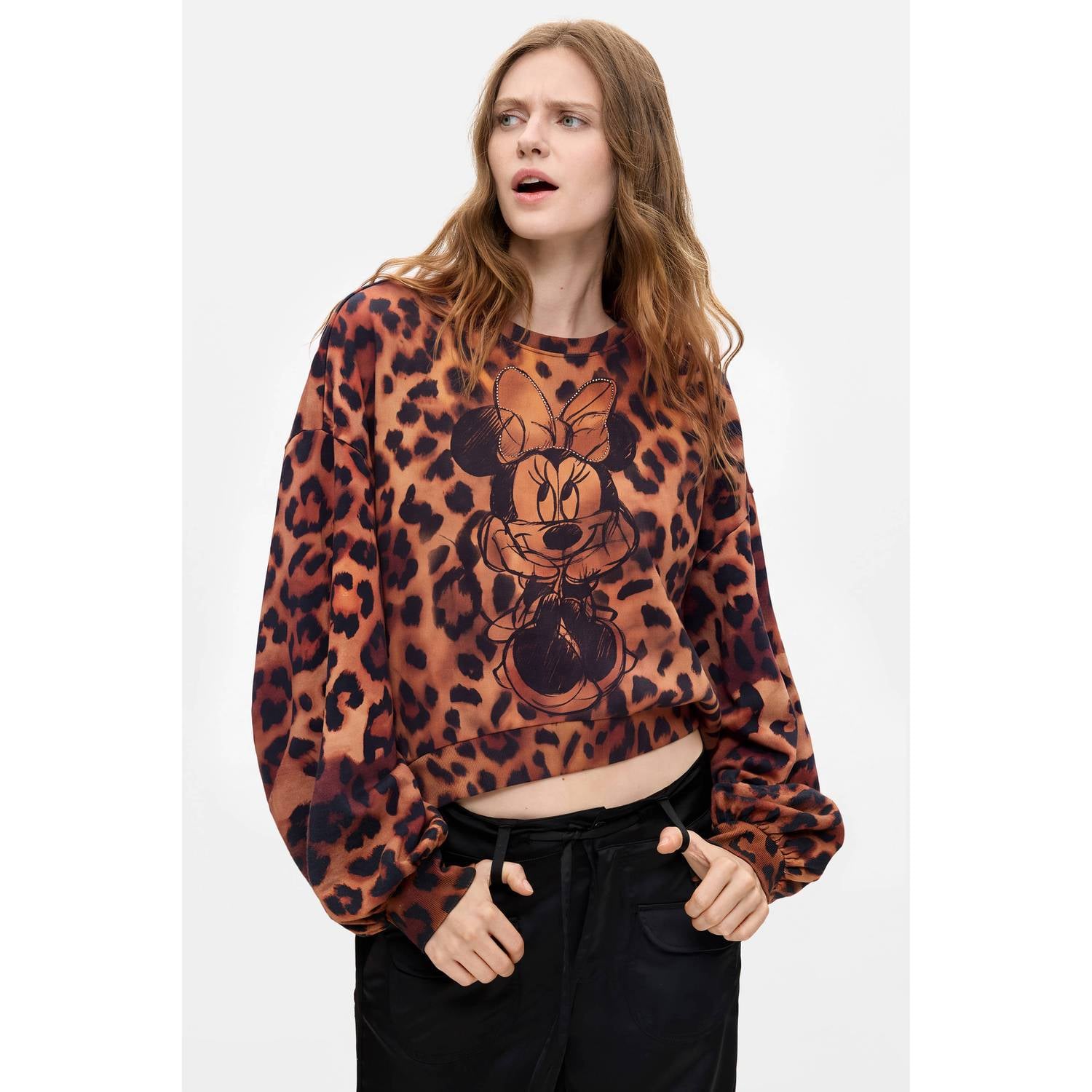 Desigual katoenen sweater met panterprint bruin zwart