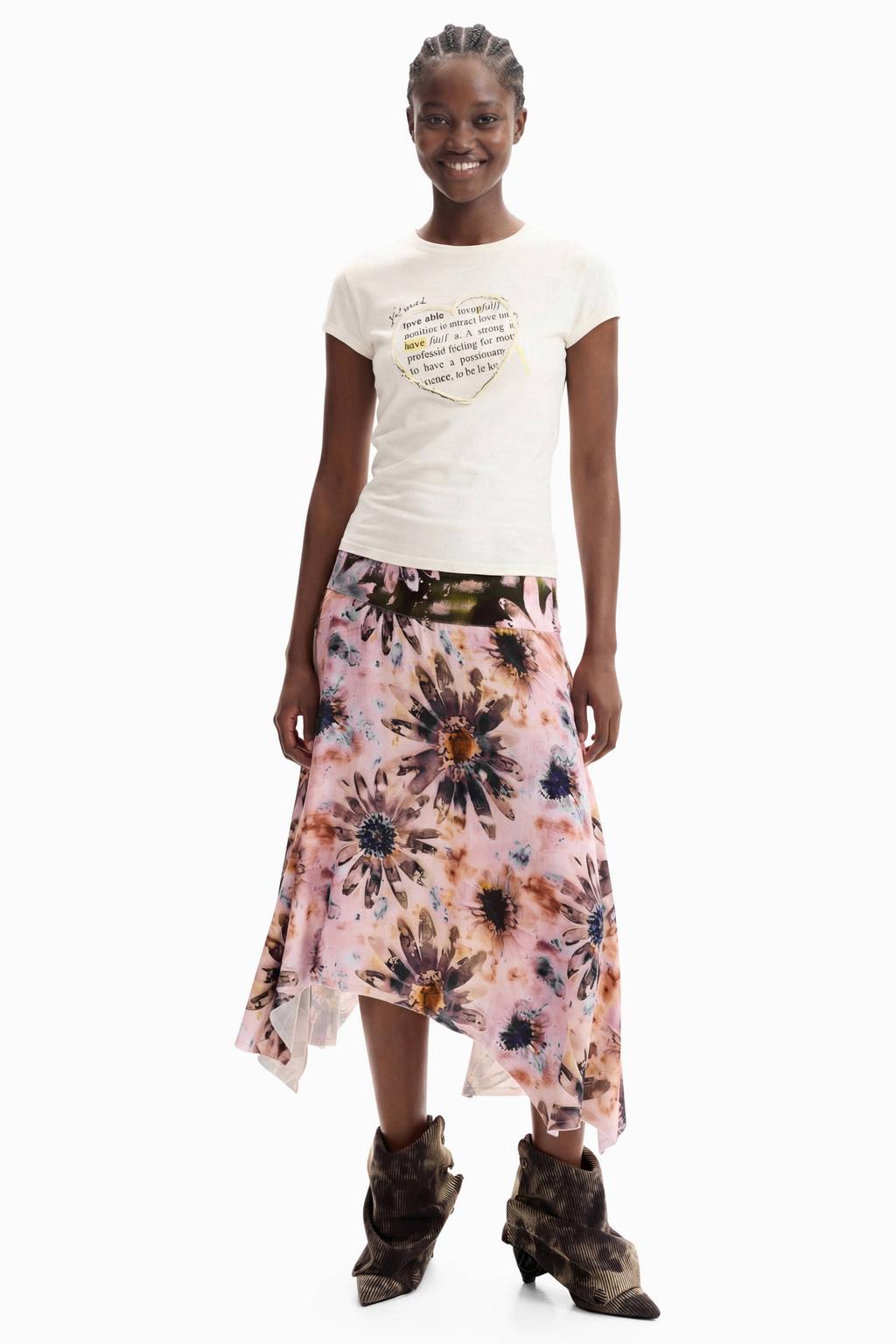Wit en zwarte dames Desigual top met korte mouwen en ronde hals