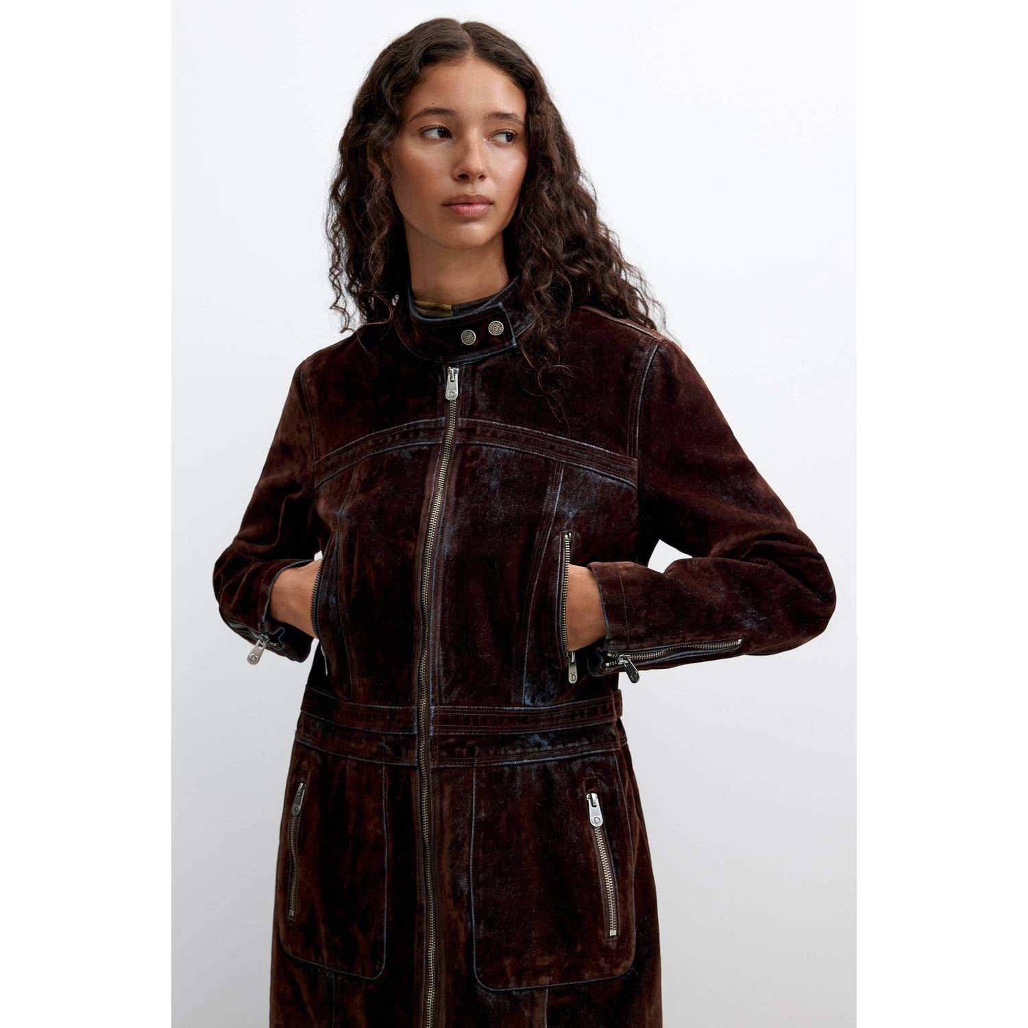 Desigual fluwelen tussenjas donkerbruin