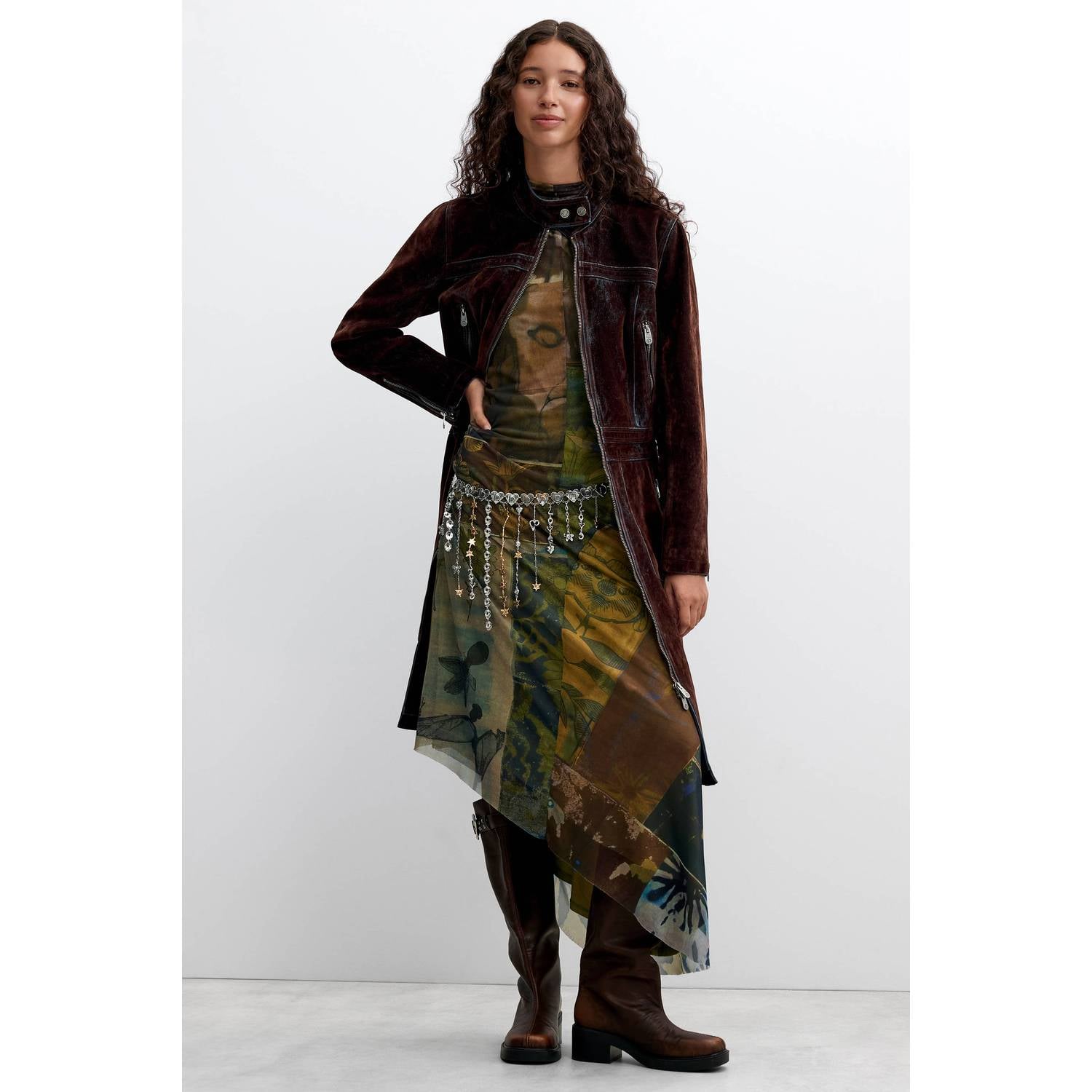 Desigual fluwelen tussenjas donkerbruin