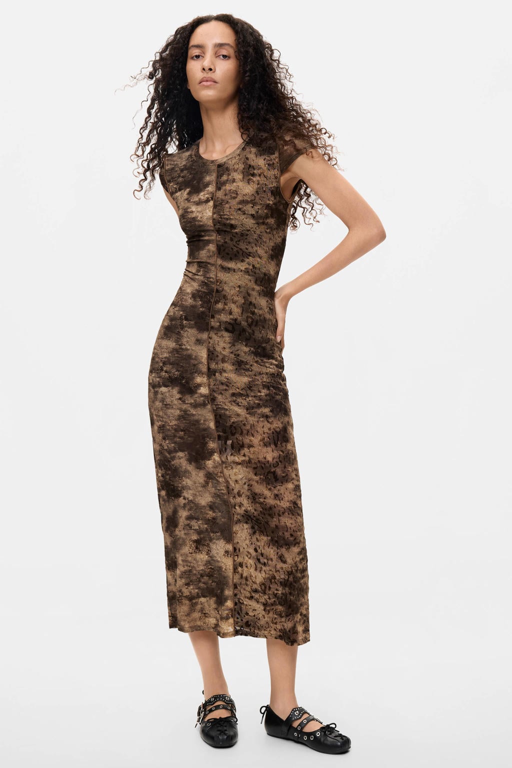Desigual midi jurk met print - grijsgroen